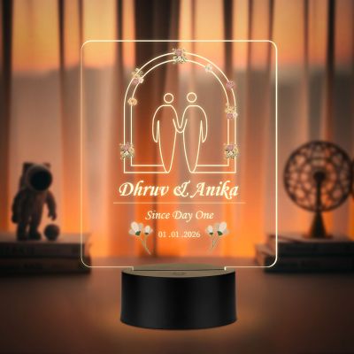 Personalized Couple Name LED Night Lamp Custom with Name & Date Unique Gift for Anniversary, Wedding, Marriage, Valentine Day, Birthday Warm White Light (Design 1)